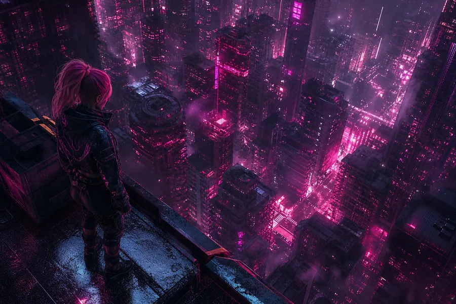 Futuristic Rooftop City View Cyberpunk Wallpaper 9 4K