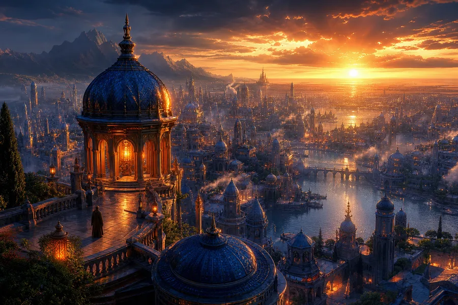 Futuristic Rooftop City View Fantasy Wallpaper  9 4K