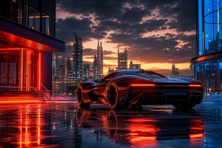 Futuristic Rooftop City View Supercars Wallpaper 9 4K 6
