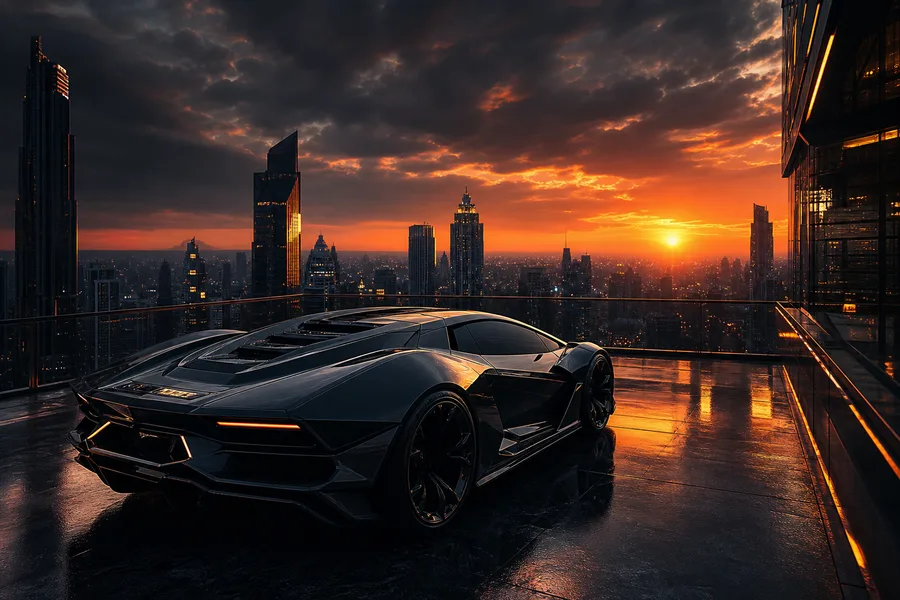 Futuristic Rooftop City View Supercars Wallpaper  9 4K