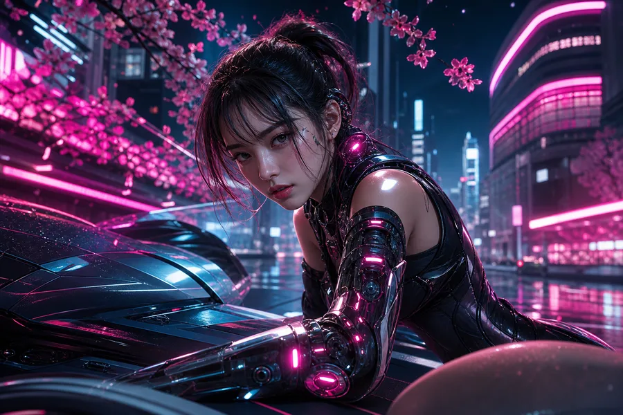 Futuristic Tokyo Street At Night Ai-Girls Wallpaper  2 4K