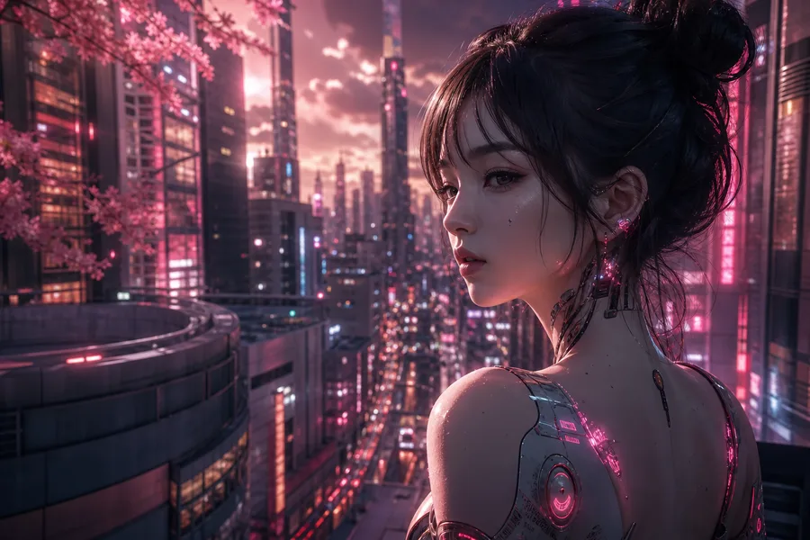 Futuristic Tokyo Street At Night Ai-Girls Wallpaper 2 4K 2