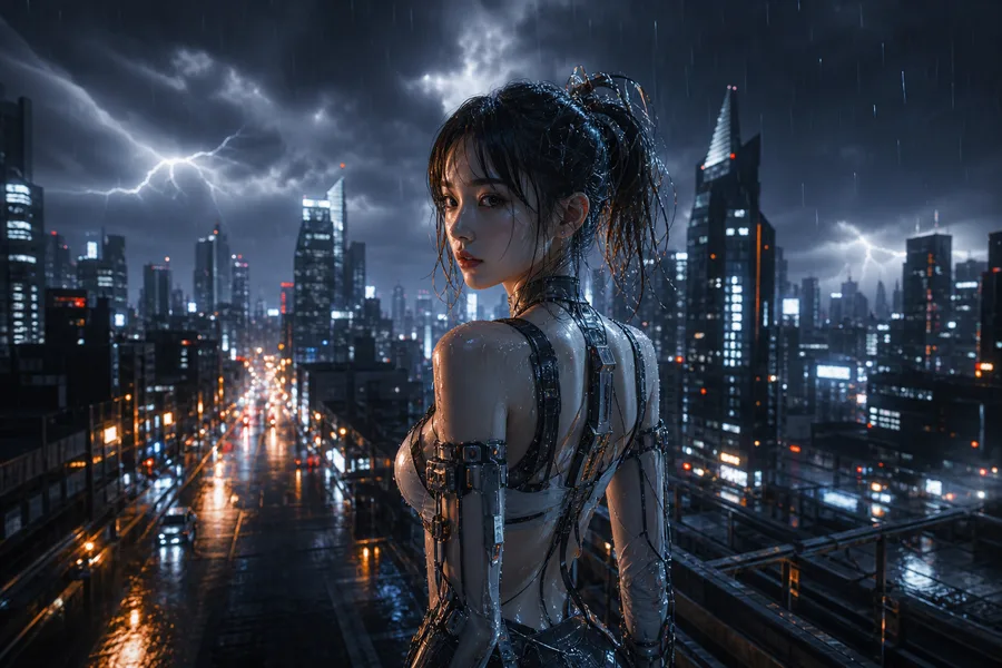 Futuristic Tokyo Street At Night Ai-Girls Wallpaper 2 4K 6