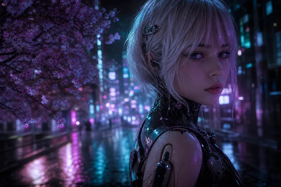 Futuristic Tokyo Street At Night Ai-Girls Wallpaper 2 4K 7
