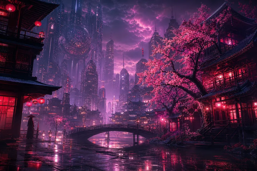 Futuristic Tokyo Street At Night Fantasy Wallpaper  2 4K