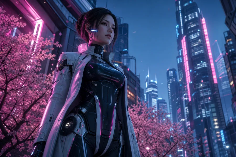 Futuristic Tokyo Street At Night Female-Androids Wallpaper  2 4K
