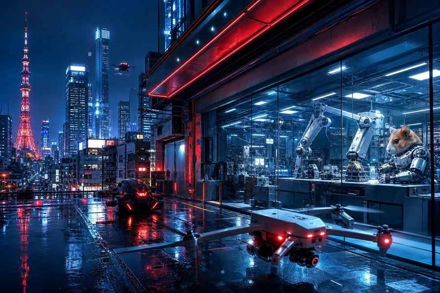 Futuristic Tokyo Street At Night Hamster-Robotics Wallpaper 2 4K 2