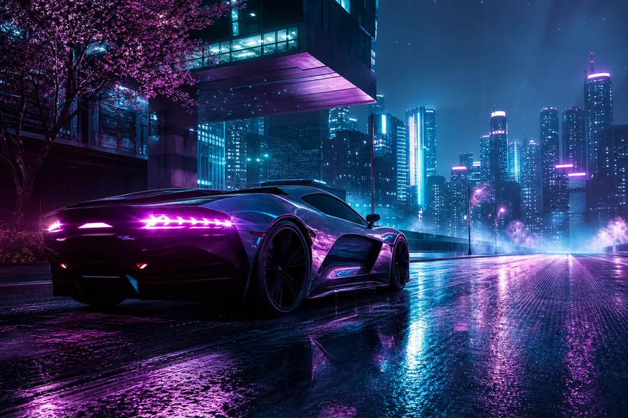 Futuristic Tokyo Street At Night Supercars Wallpaper 2 4K