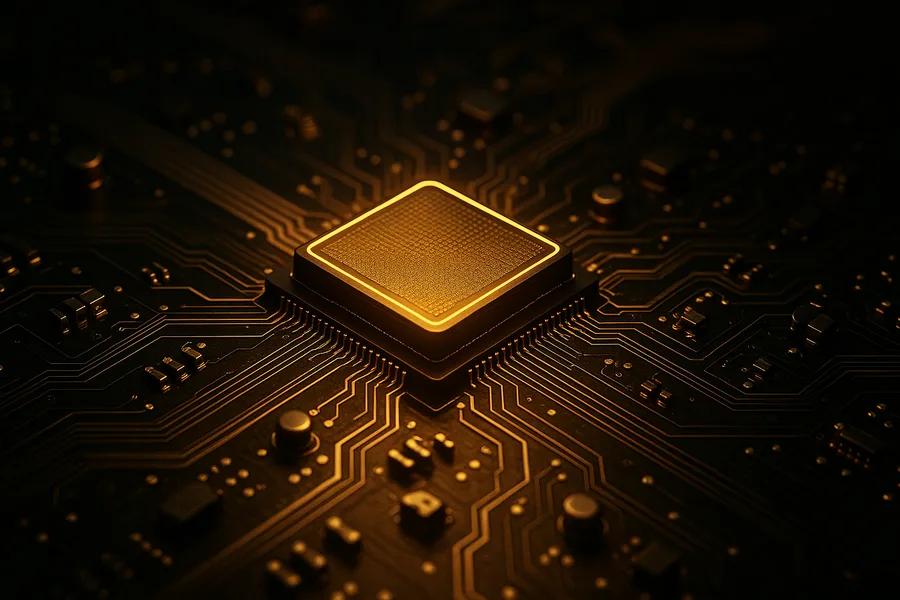 Glowing Microchip On Dark PCB Electronics Wallpaper 10 4K