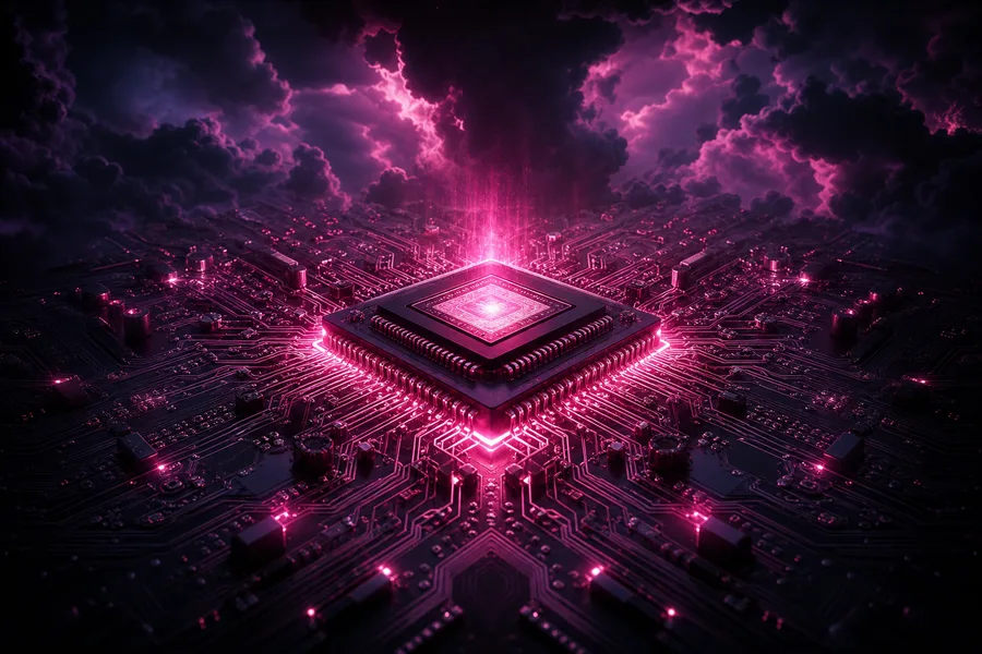 Glowing Microchip On Dark PCB Electronics Wallpaper 2 4K 10