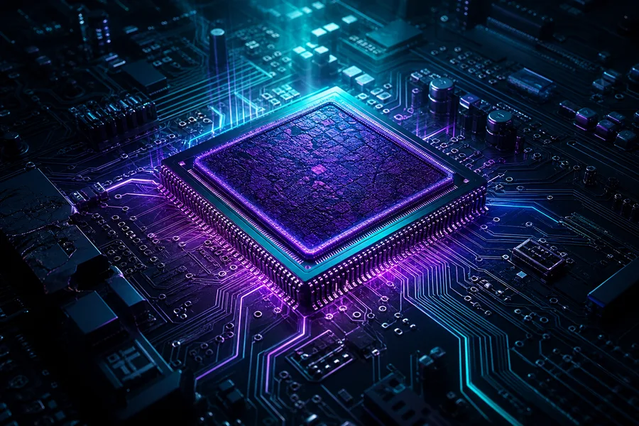 Glowing Microchip On Dark PCB Electronics Wallpaper  2 4K