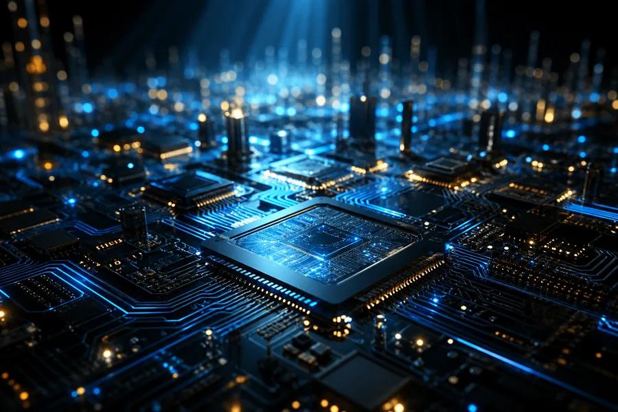 Glowing Microchip On Dark PCB Electronics Wallpaper 2 4K 8