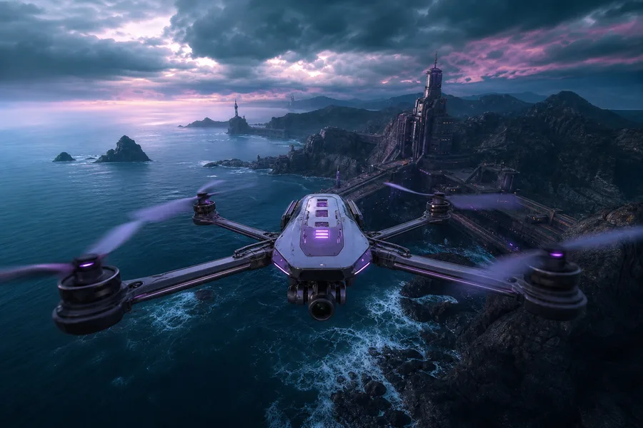 Long Range Drone Over Ocean Drone Wallpaper  3 4K