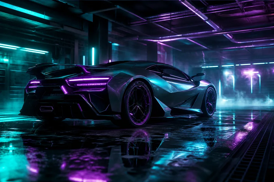 Luxury Supercar In Cyberpunk Garage Cars Wallpaper 3 4K 15