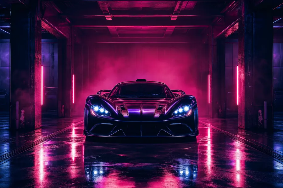 Luxury Supercar In Cyberpunk Garage Cars Wallpaper  3 4K