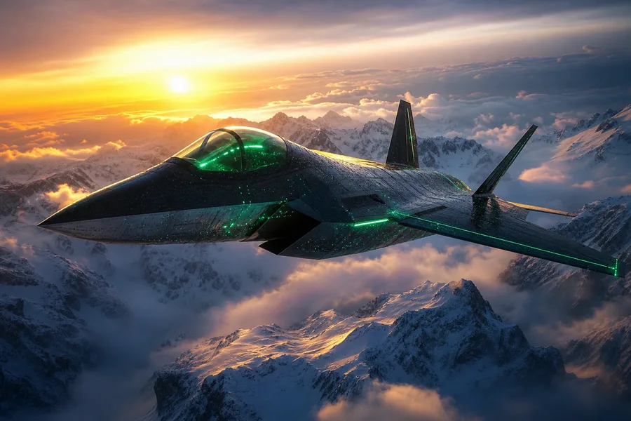 Modern Fighter Jet Above Snow Covered Mountains At Sunrise Airplanes Wallpaper 1 4K 11