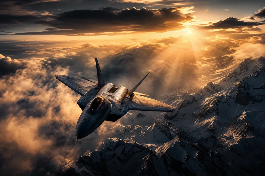 Modern Fighter Jet Above Snow Covered Mountains At Sunrise Airplanes Wallpaper 1 4K 15