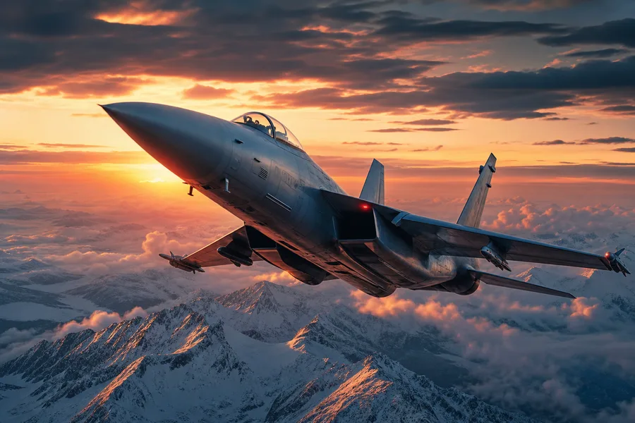 Modern Fighter Jet Above Snow Covered Mountains At Sunrise Airplanes Wallpaper  1 4K