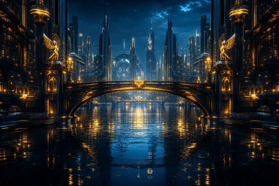 Neon Bridge Over Futuristic River Cyberpunk Wallpaper 11 4K 6