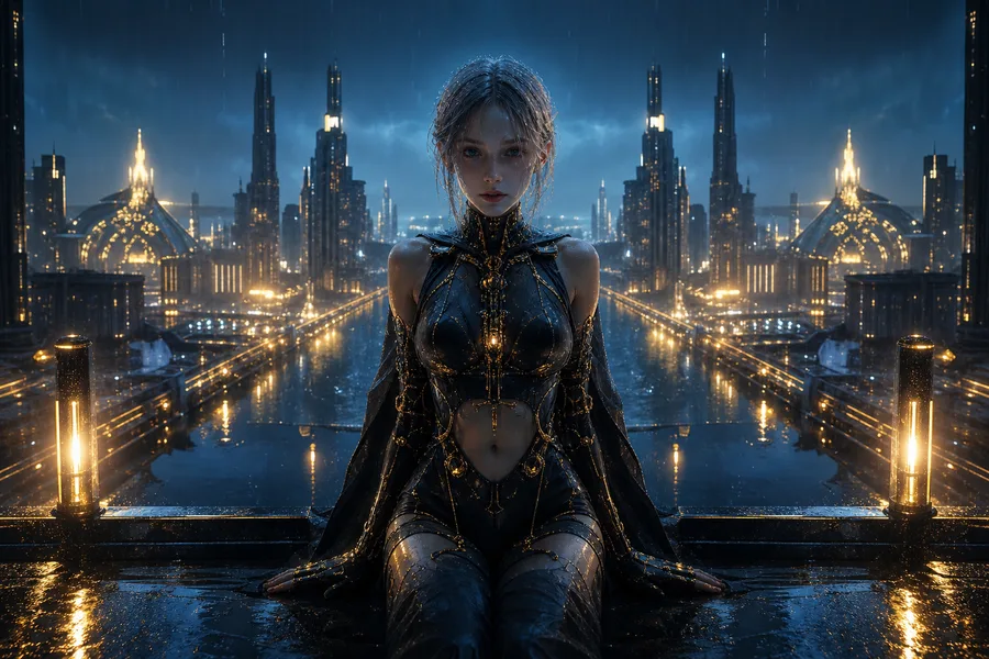 Neon Cyberpunk City In Rain Ai-Girls Wallpaper 1 4K 3