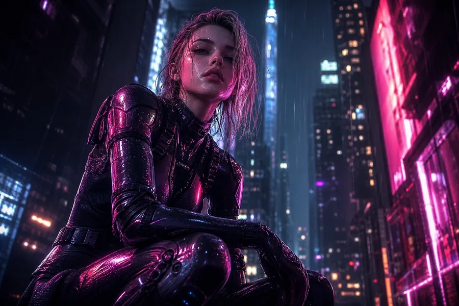 Neon Cyberpunk City In Rain Ai-Girls Wallpaper 1 4K 4