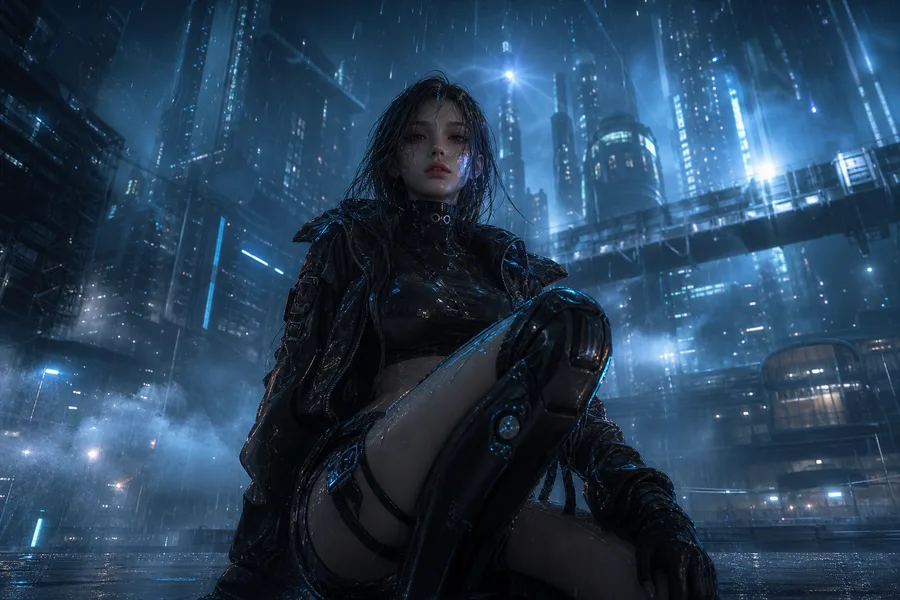 Neon Cyberpunk City In Rain Ai-Girls Wallpaper 1 4K 5