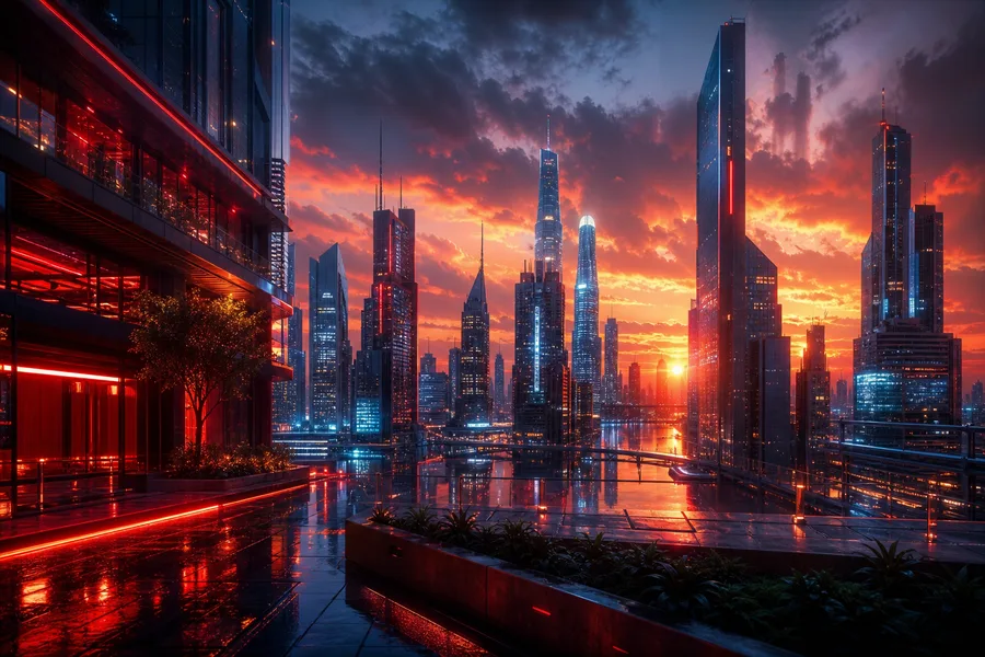 Neon Cyberpunk City In Rain Architecture Wallpaper 1 4K 3