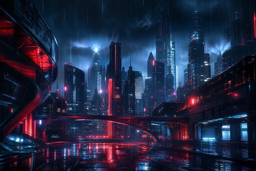 Neon Cyberpunk City In Rain Architecture Wallpaper 1 4K 7