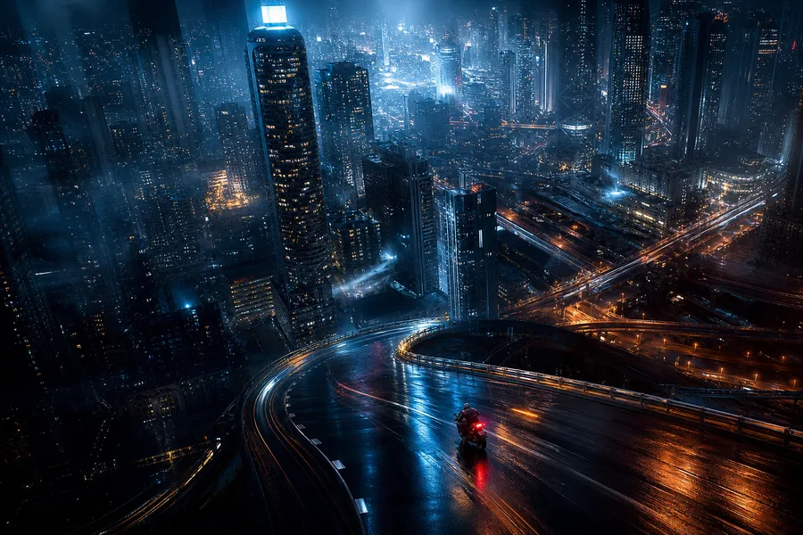 Neon Cyberpunk City In Rain Motorcycles Wallpaper 1 4K 2