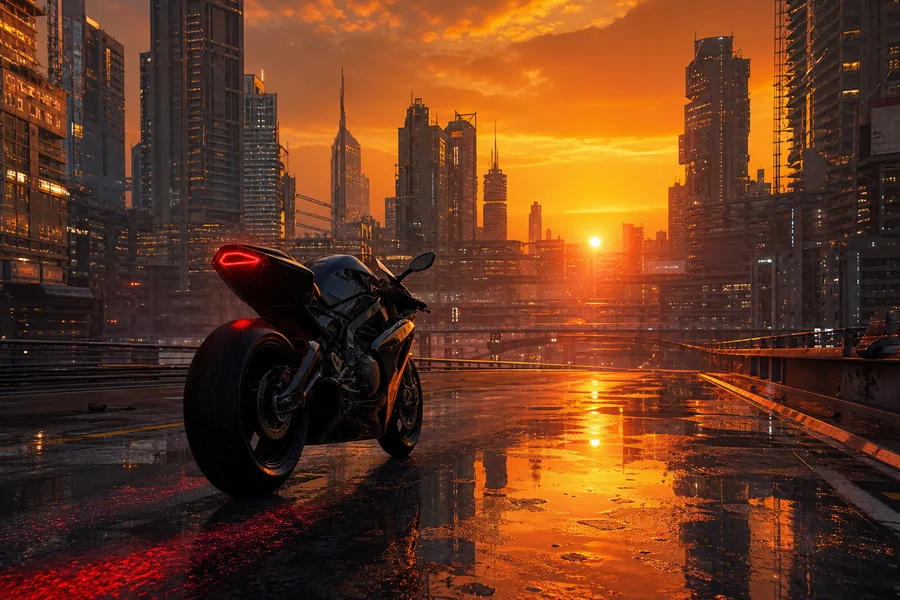 Neon Cyberpunk City In Rain Motorcycles Wallpaper 1 4K 5