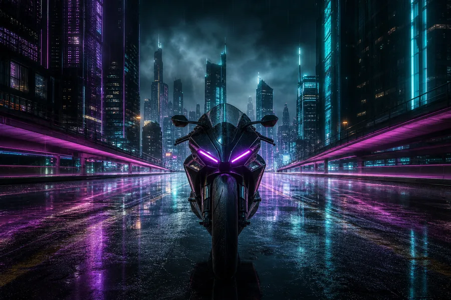 Neon Cyberpunk City In Rain Motorcycles Wallpaper 1 4K 7