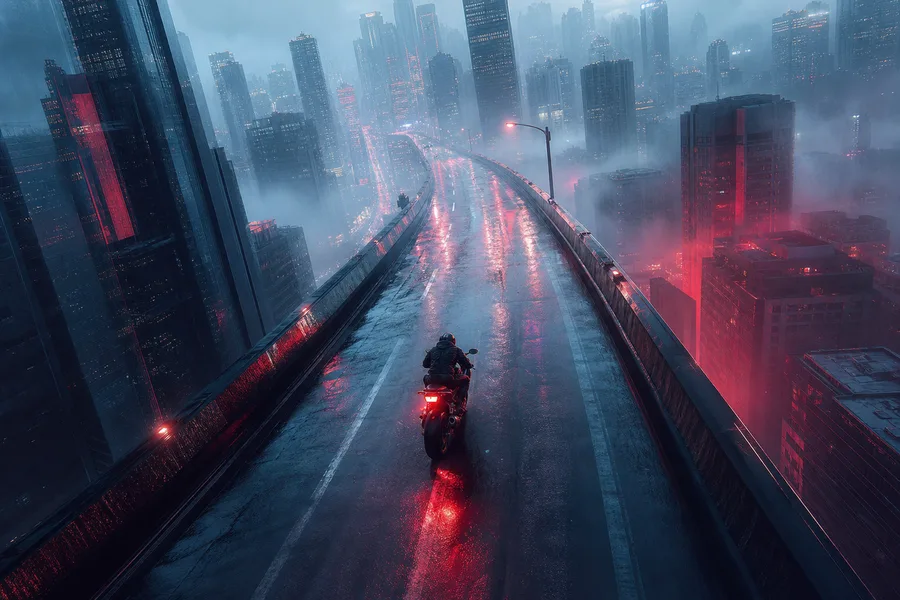 Neon Cyberpunk City In Rain Motorcycles Wallpaper 1 4K