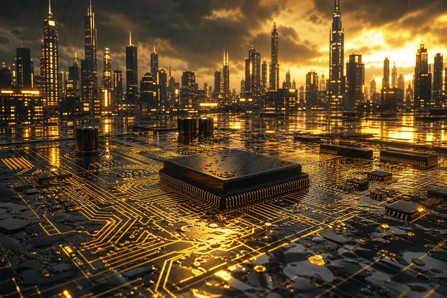 Neon Cyberpunk City In Rain Pcb-Design Wallpaper  1 4K