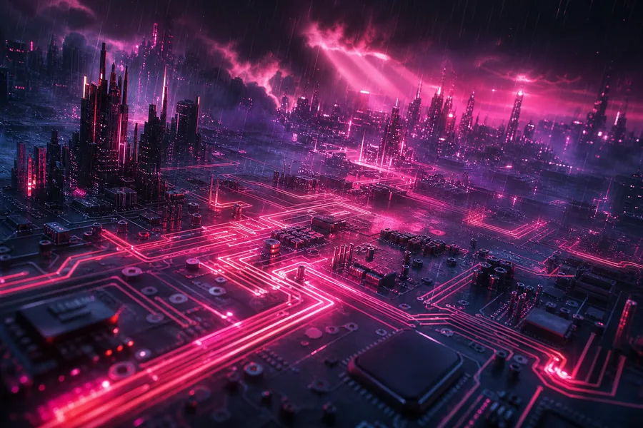 Neon Cyberpunk City In Rain Pcb-Design Wallpaper 1 4K 7