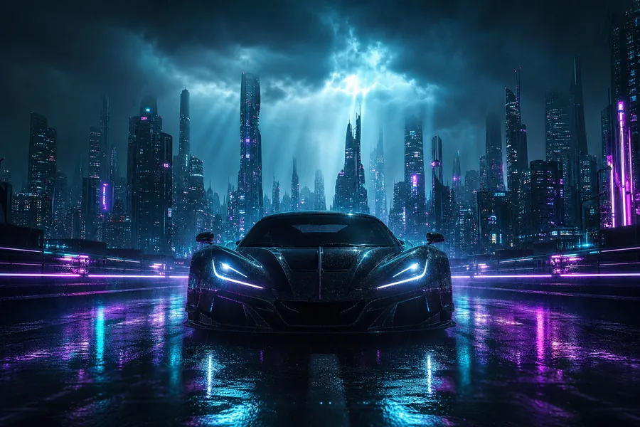 Neon Cyberpunk City In Rain Supercars Wallpaper  1 4K