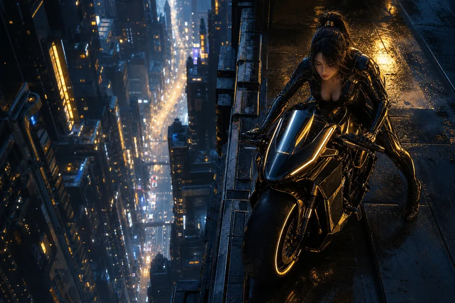 Neon Motorcycle In Cyberpunk City Ai-Girls Wallpaper 7 4K 5