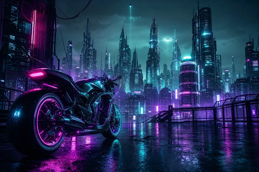 Neon Motorcycle In Cyberpunk City Cyberpunk Wallpaper 7 4K 10