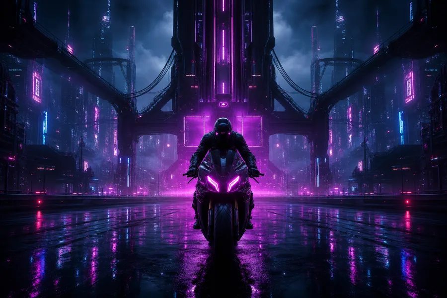 Neon Motorcycle In Cyberpunk City Cyberpunk Wallpaper  7 4K