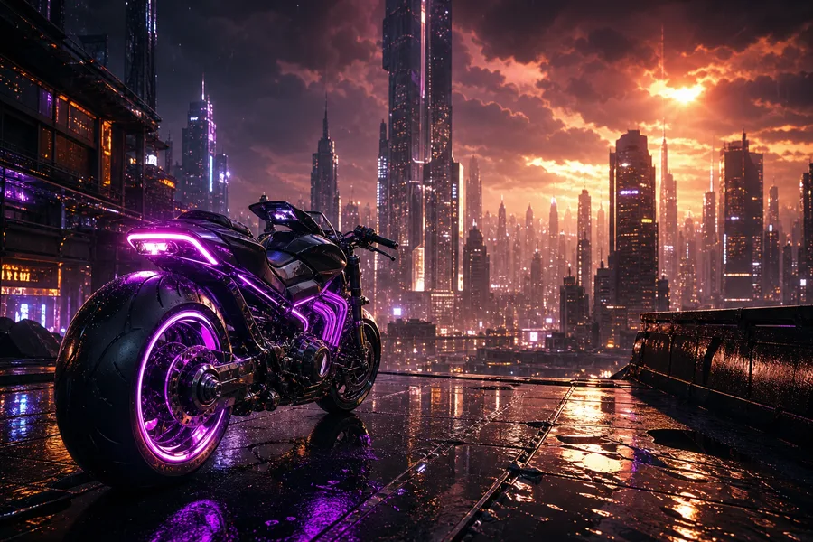 Neon Motorcycle In Cyberpunk City Cyberpunk Wallpaper 7 4K 3