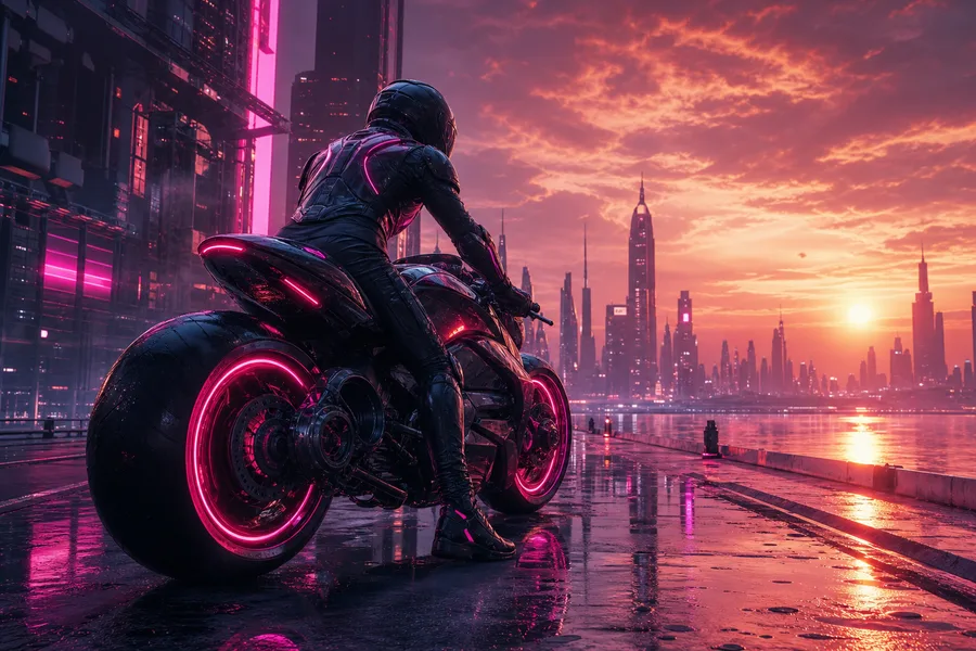 Neon Motorcycle In Cyberpunk City Cyberpunk Wallpaper 7 4K 8