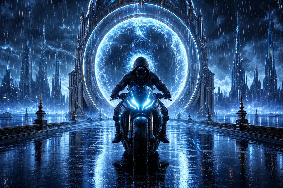 Neon Motorcycle In Cyberpunk City Fantasy Wallpaper 7 4K 5