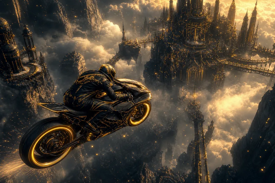 Neon Motorcycle In Cyberpunk City Fantasy Wallpaper 7 4K 6