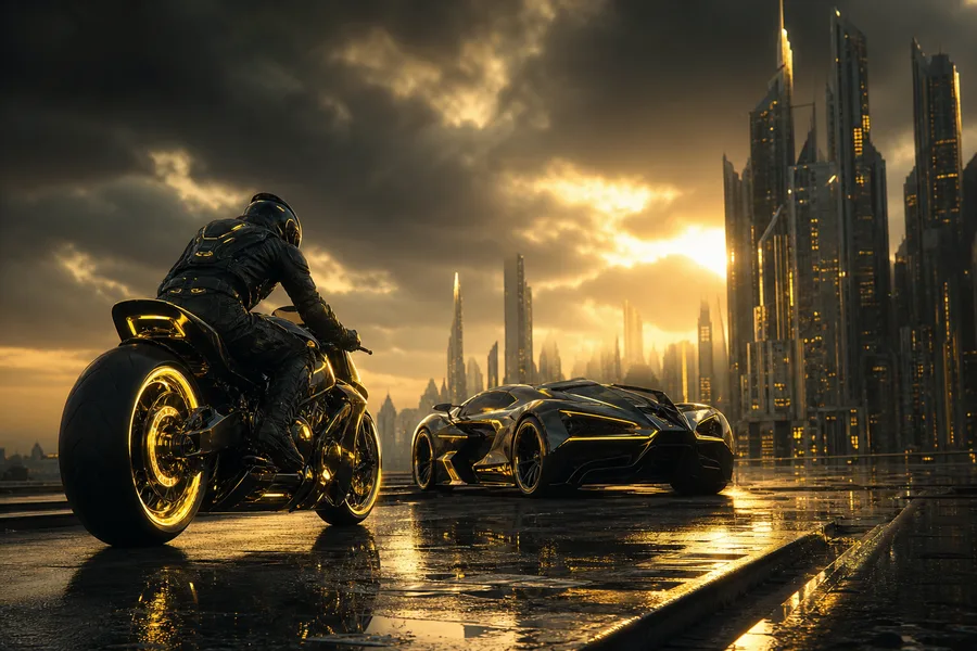 Neon Motorcycle In Cyberpunk City Supercars Wallpaper 7 4K 2