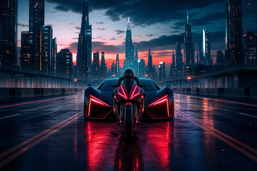 Neon Motorcycle In Cyberpunk City Supercars Wallpaper 7 4K 4
