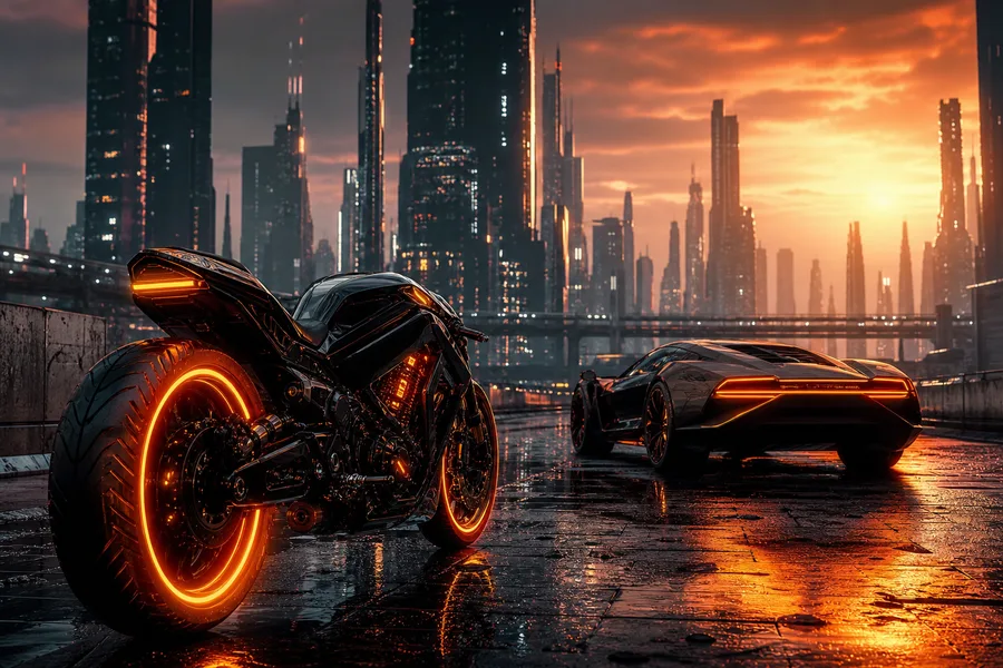 Neon Motorcycle In Cyberpunk City Supercars Wallpaper 7 4K 5