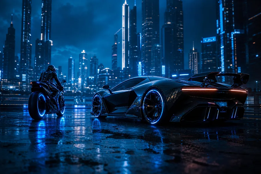 Neon Motorcycle In Cyberpunk City Supercars Wallpaper 7 4K 7