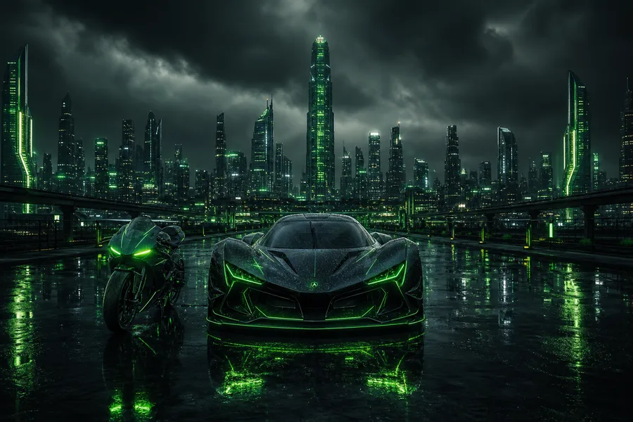Neon Motorcycle In Cyberpunk City Supercars Wallpaper 7 4K