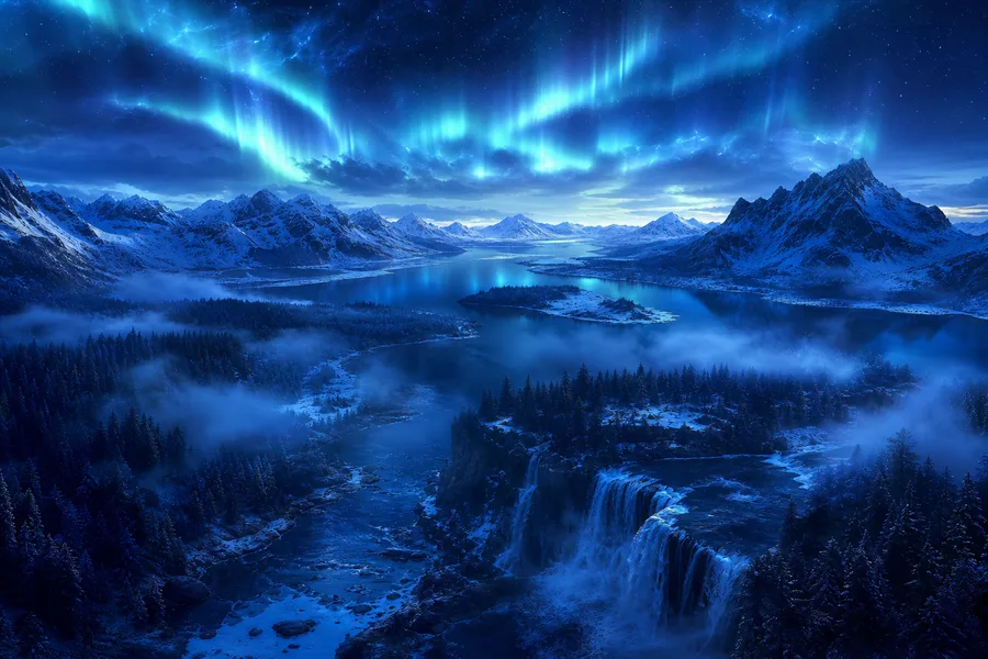 Northern Lights Over Snowy Mountains Nature Wallpaper 4 4K 4