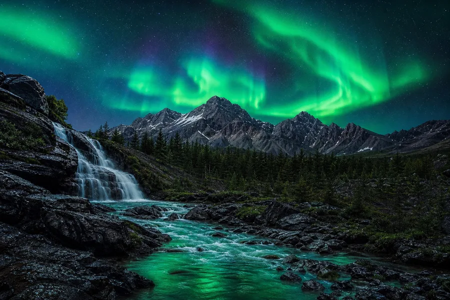 Northern Lights Over Snowy Mountains Nature Wallpaper 4 4K 5
