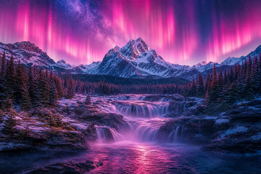 Northern Lights Over Snowy Mountains Nature Wallpaper 4 4K 7